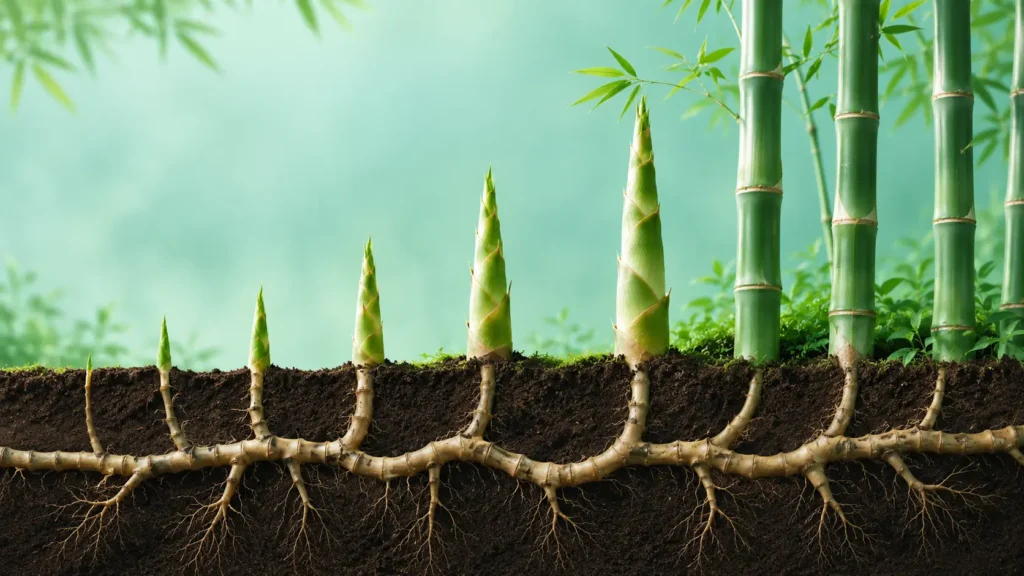 Bamboo rhizome system and internode growth supporting fast bamboo growth