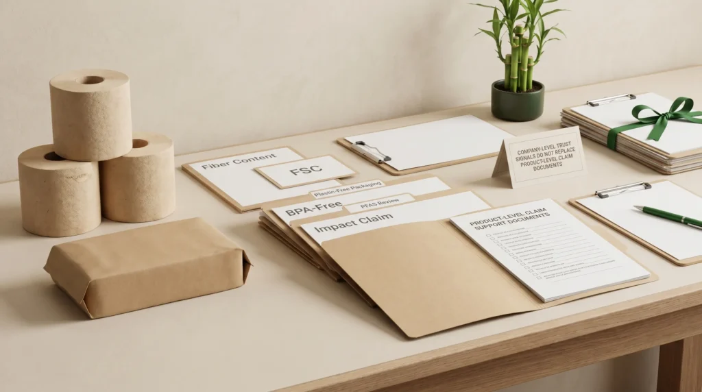 Bamboo paper claim support file for fiber packaging certification and impact claims