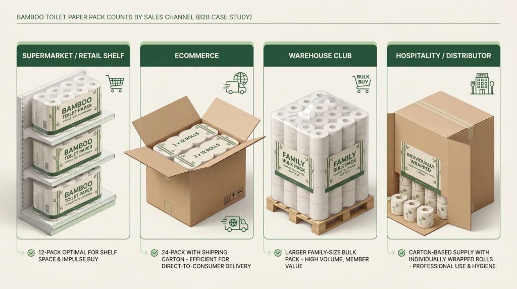 Bamboo toilet paper pack count comparison for retail ecommerce warehouse and distributor channels