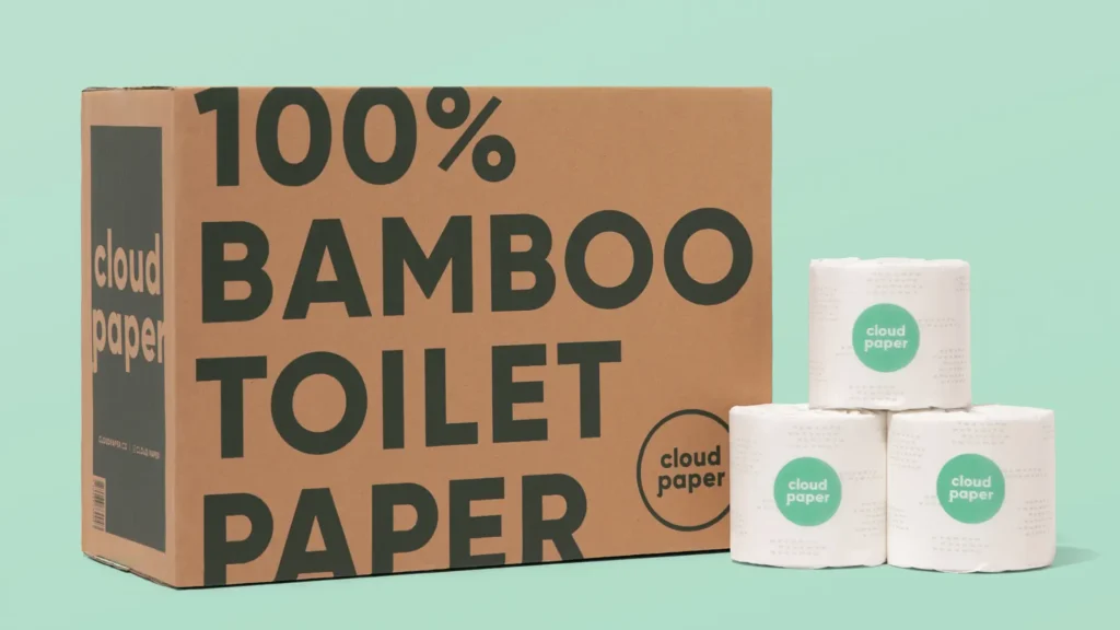 Cloud Paper bamboo toilet paper box and rolls before the Save Trees rebrand