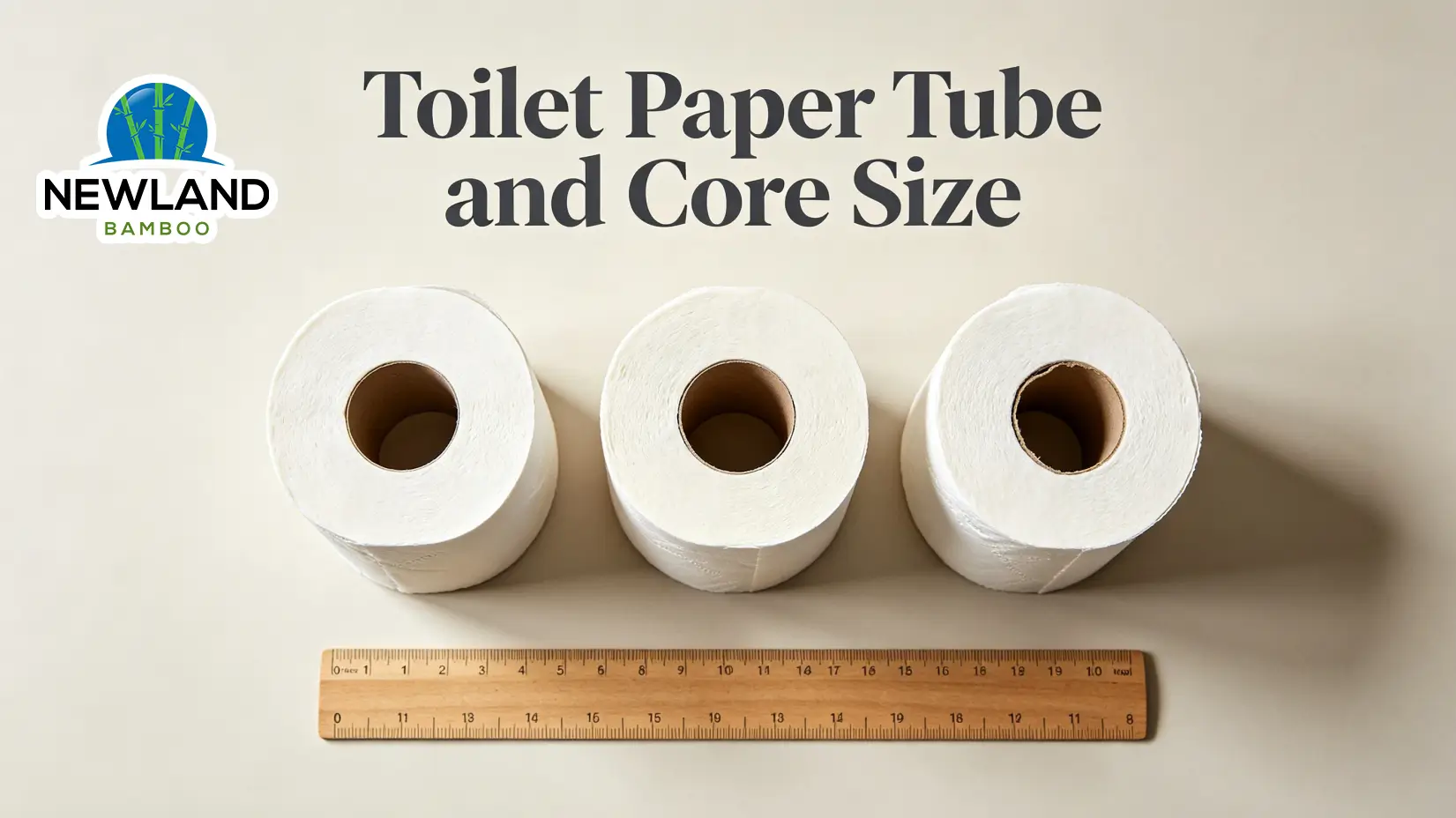 Diagram ukuran tabung dan inti tisu toilet menunjukkan panjang tabung, diameter inti, dan kesesuaian gulungan untuk pembeli