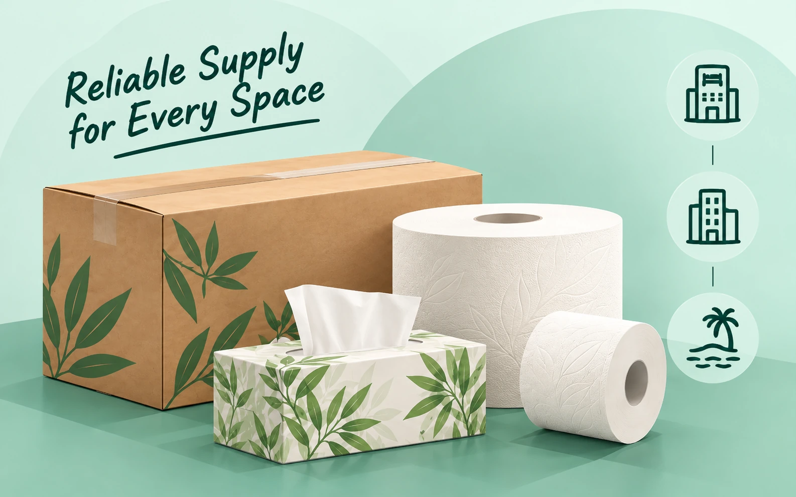 Bamboo toilet paper rolls, facial tissues and carton for hotel and office supply
